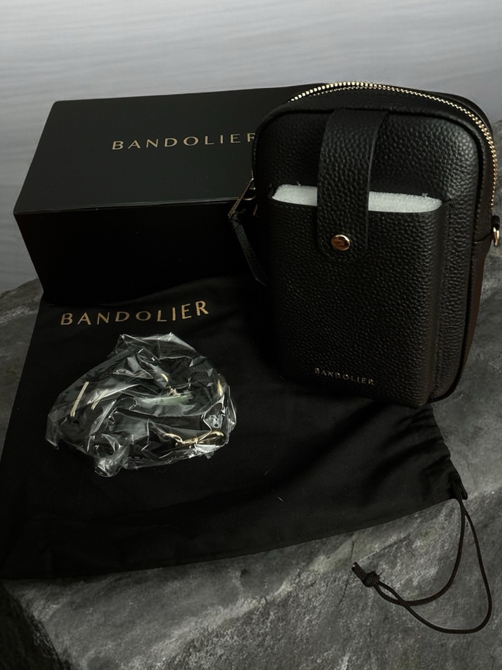 Bandolier Dillon Bag New in Box Black with Gold hardware and Strap